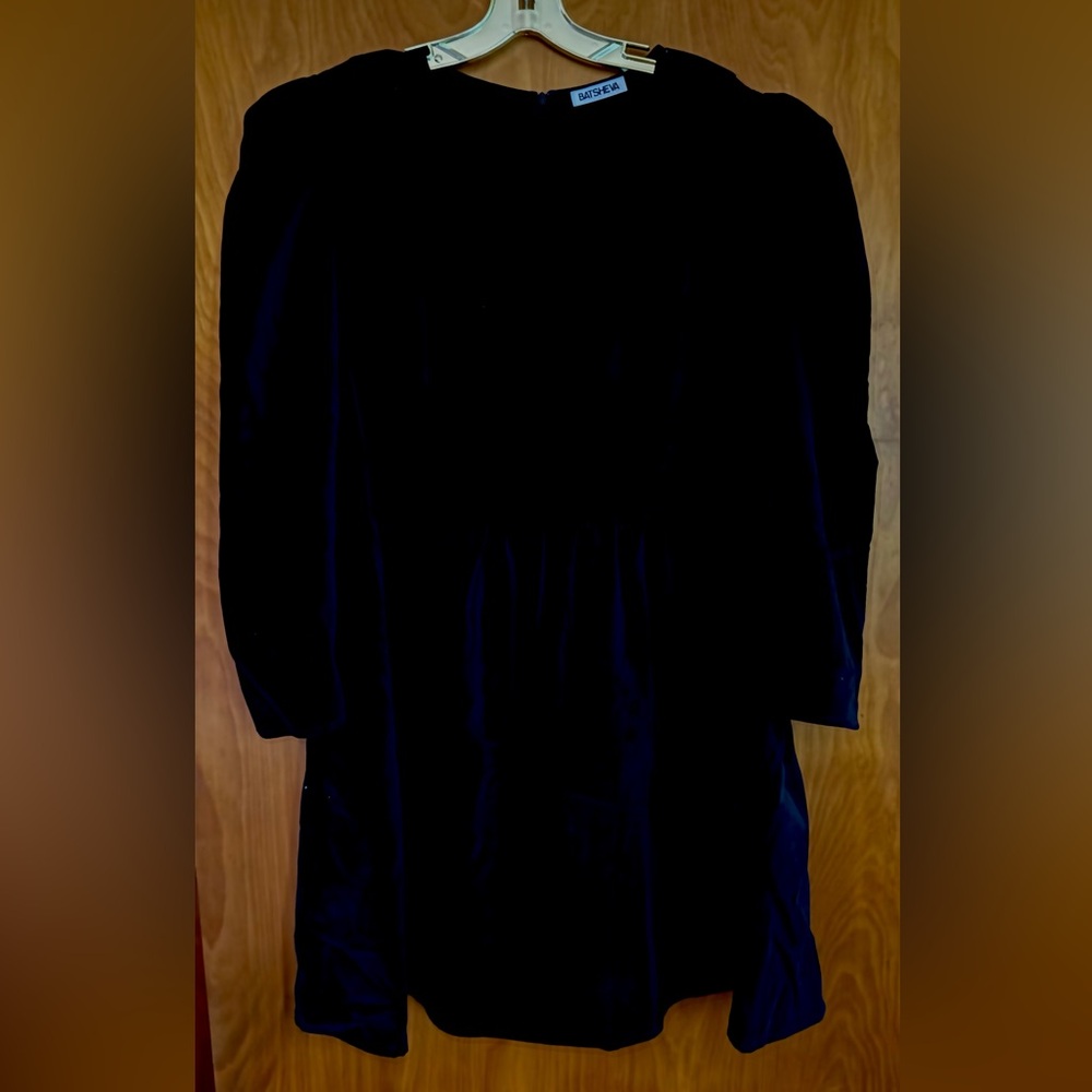 Batsheva Square Neck Mini Prairie Dress in Black Velvet - Picture 2 of 3